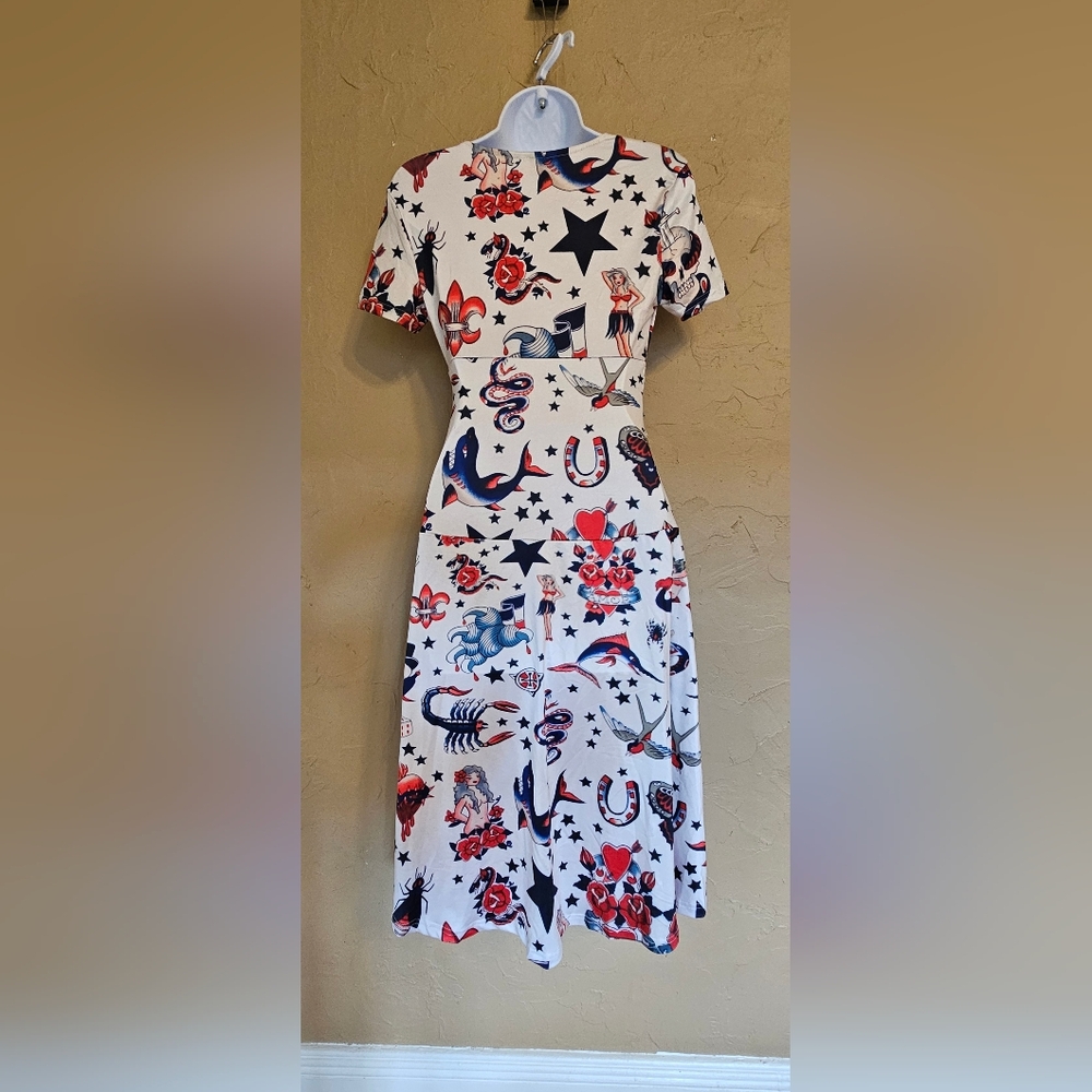 White Dress with Red and Blue Nautical Print - Picture 2 of 2